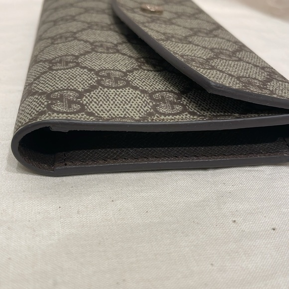 NWOT GUCCI Vintage Leather Canvas Monogram Trifold Brown Wallet and Insert - Picture 11 of 12